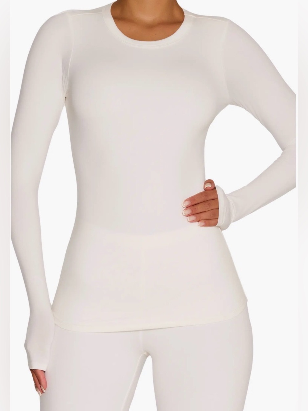 NWT NAKED WARDROBE Bare Crewneck Long Sleeve Top in White
